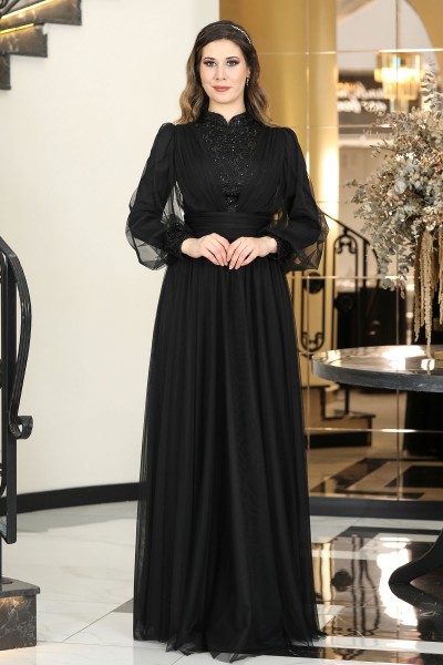 Seyran Tesettür Abiye - Siyah - Fuval Moda